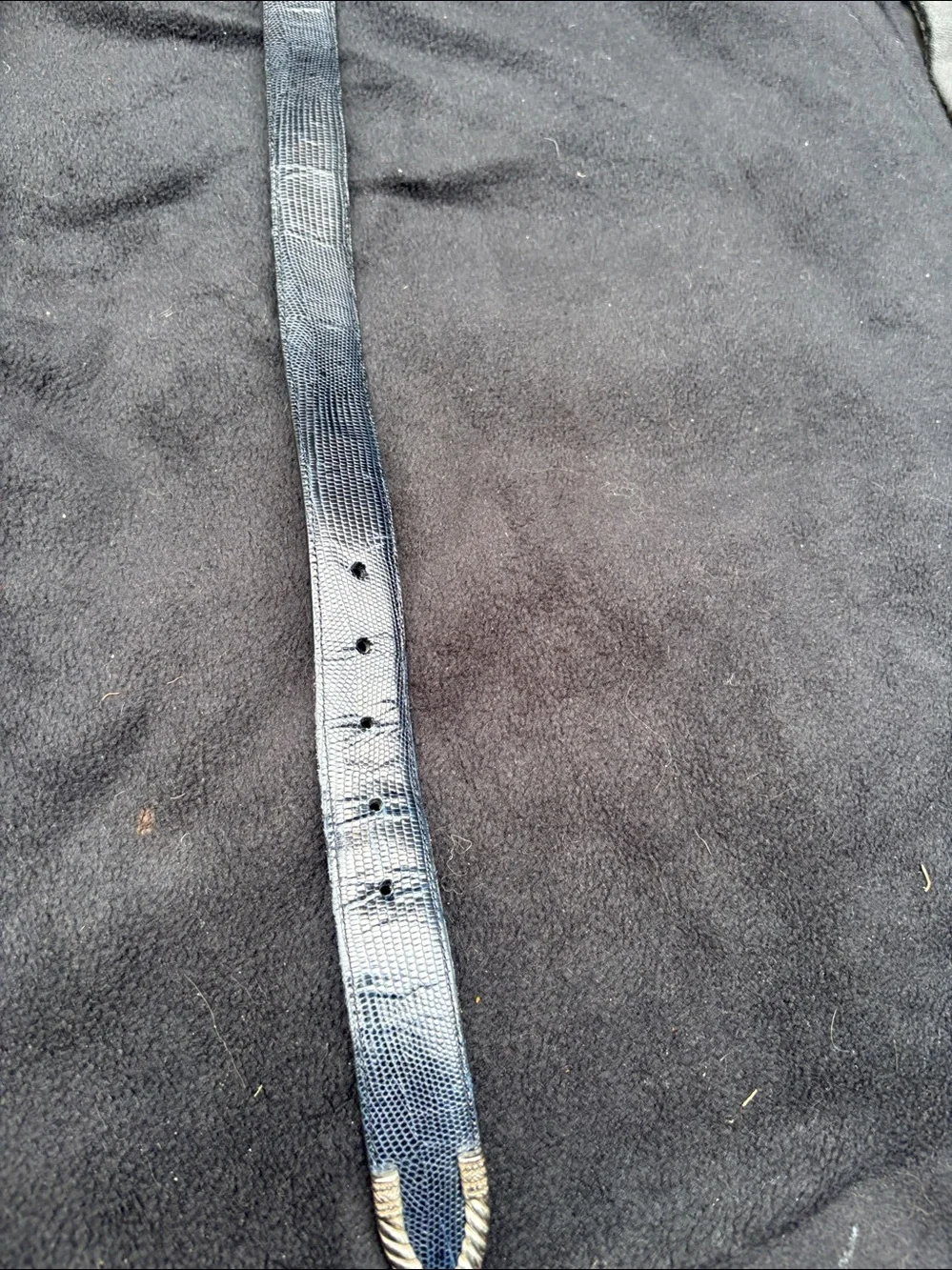Brighton Black VintageLizard-Texture Leather Belt with Gold-Tone Buckle